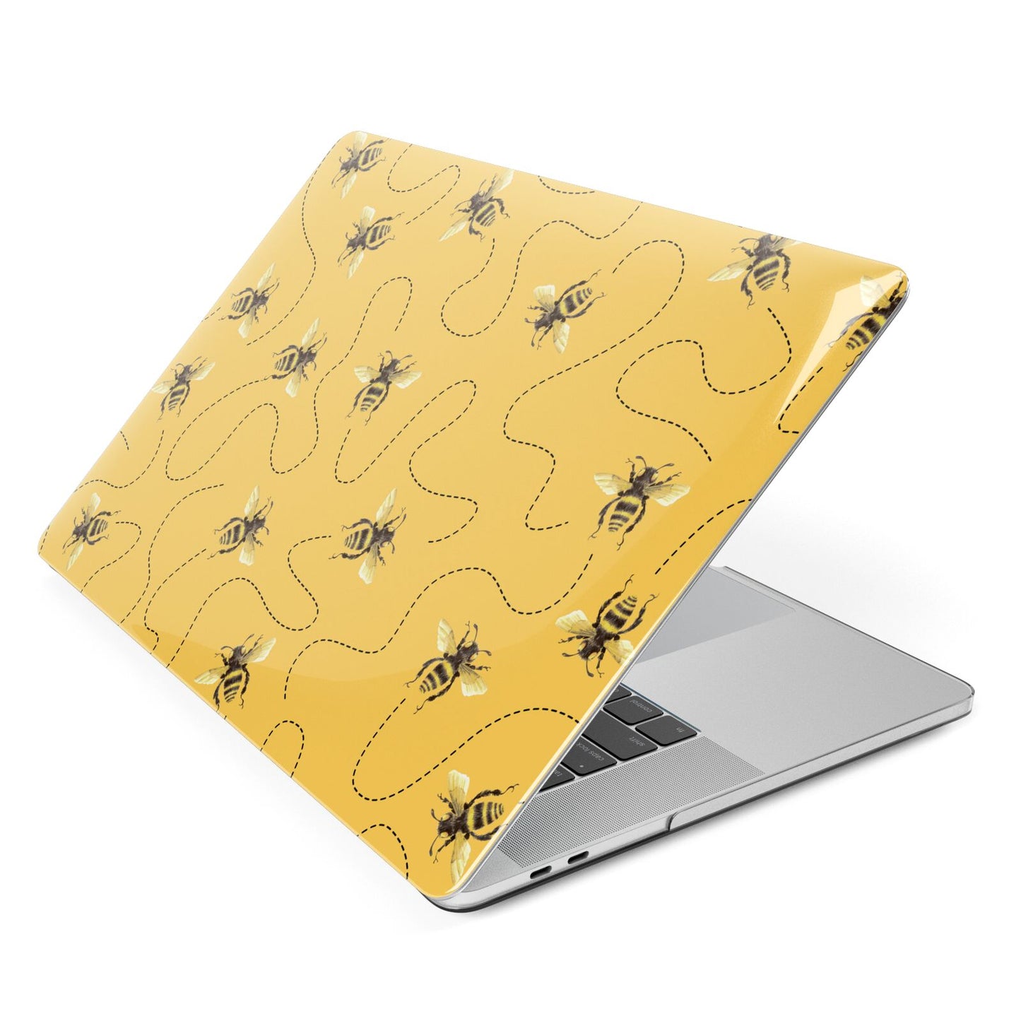 Flying Bees with Yellow Background Apple MacBook Case Side View