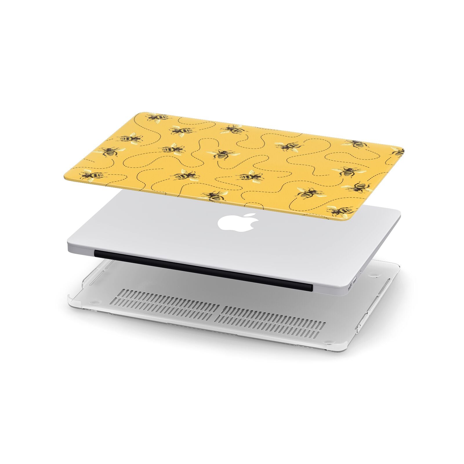 Flying Bees with Yellow Background Apple MacBook Case in Detail