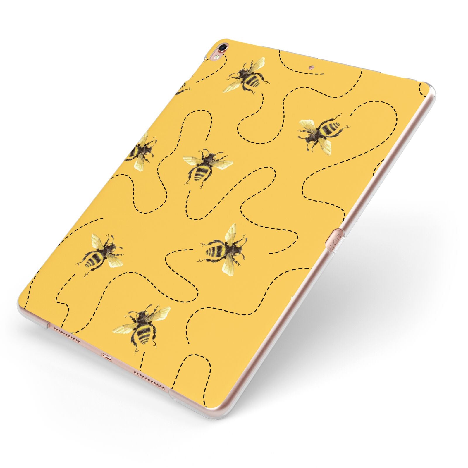 Flying Bees with Yellow Background Apple iPad Case on Rose Gold iPad Side View