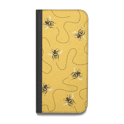 Flying Bees with Yellow Background Vegan Leather Flip Samsung Case