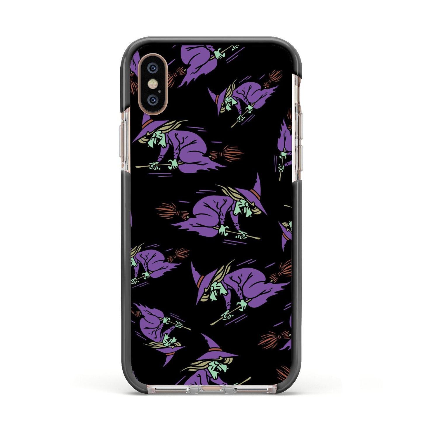 Flying Witches Apple iPhone Xs Impact Case Black Edge on Gold Phone