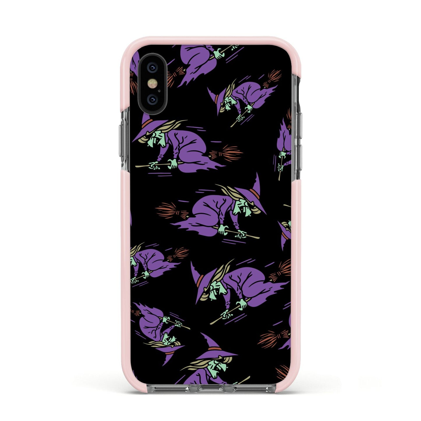 Flying Witches Apple iPhone Xs Impact Case Pink Edge on Black Phone