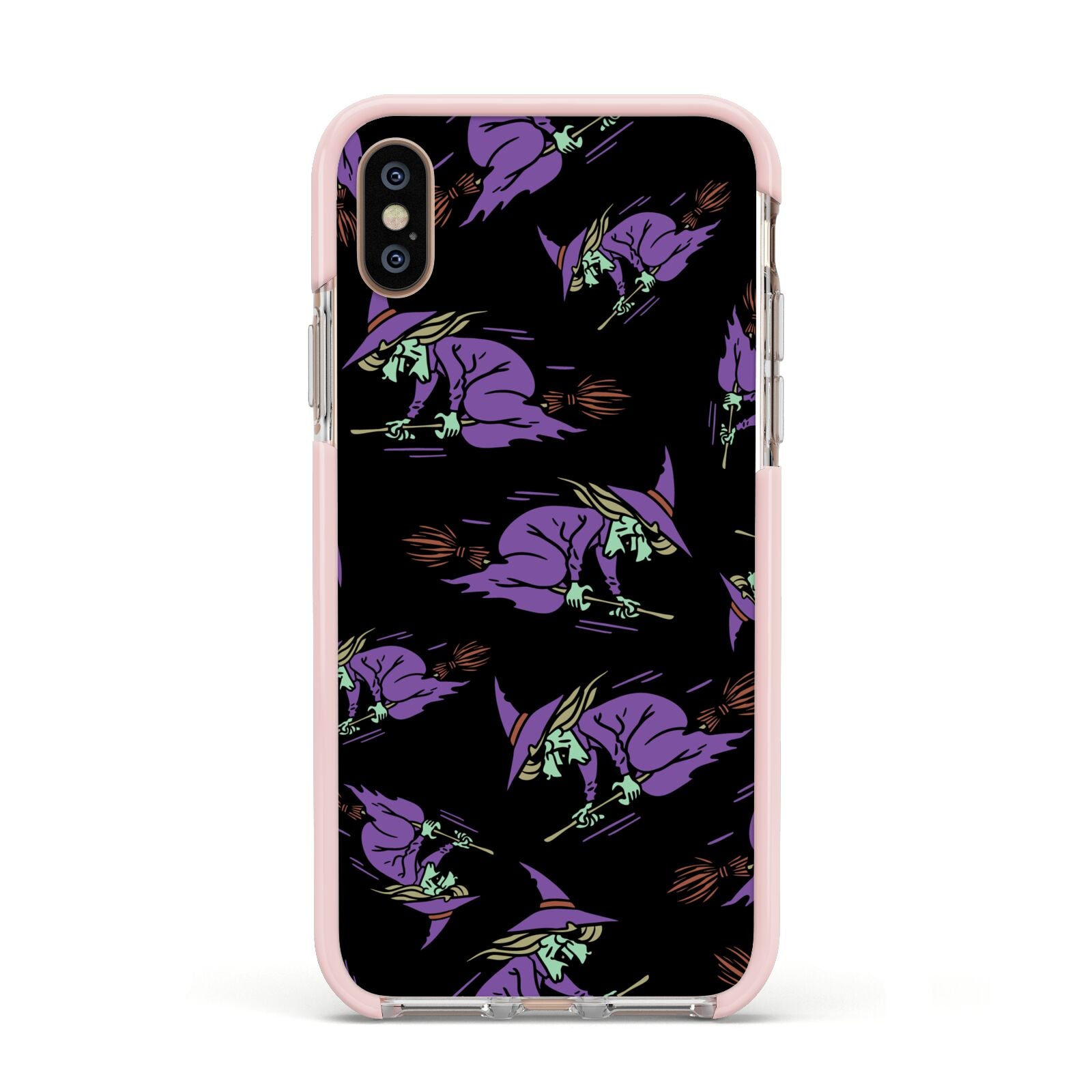 Flying Witches Apple iPhone Xs Impact Case Pink Edge on Gold Phone