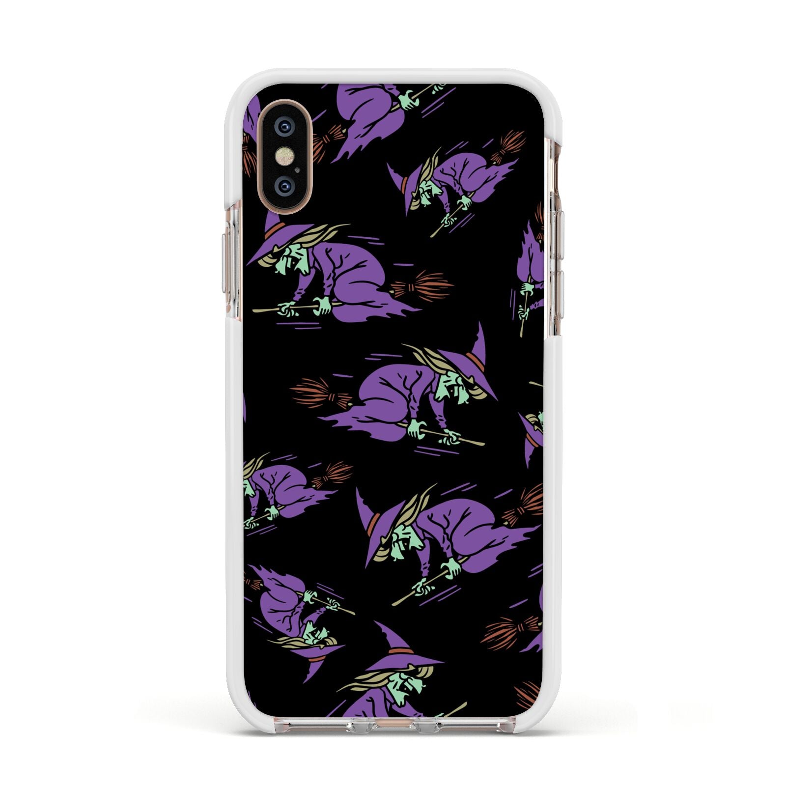 Flying Witches Apple iPhone Xs Impact Case White Edge on Gold Phone