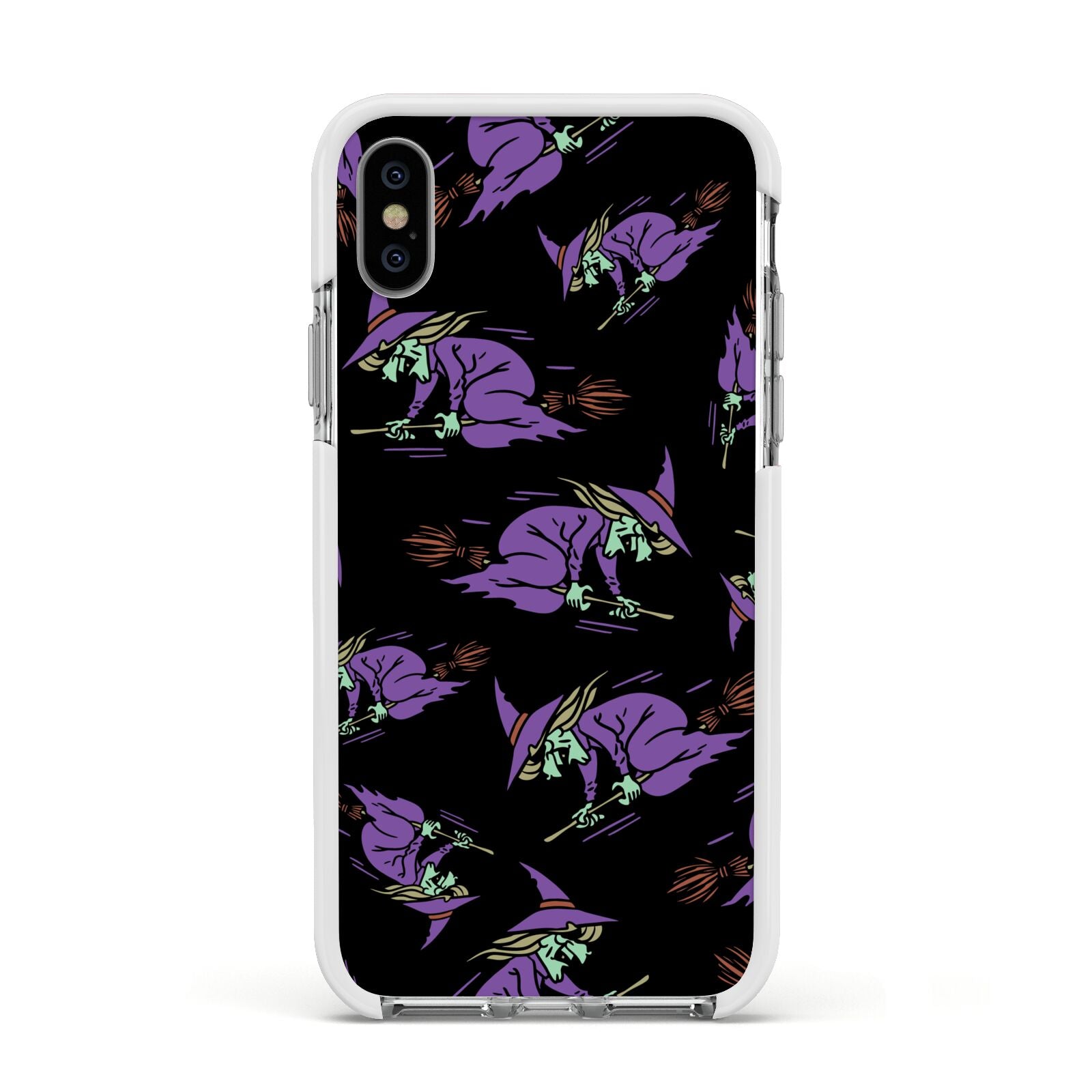 Flying Witches Apple iPhone Xs Impact Case White Edge on Silver Phone