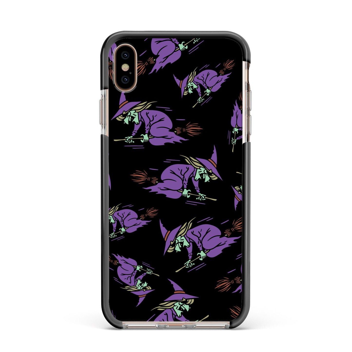 Flying Witches Apple iPhone Xs Max Impact Case Black Edge on Gold Phone