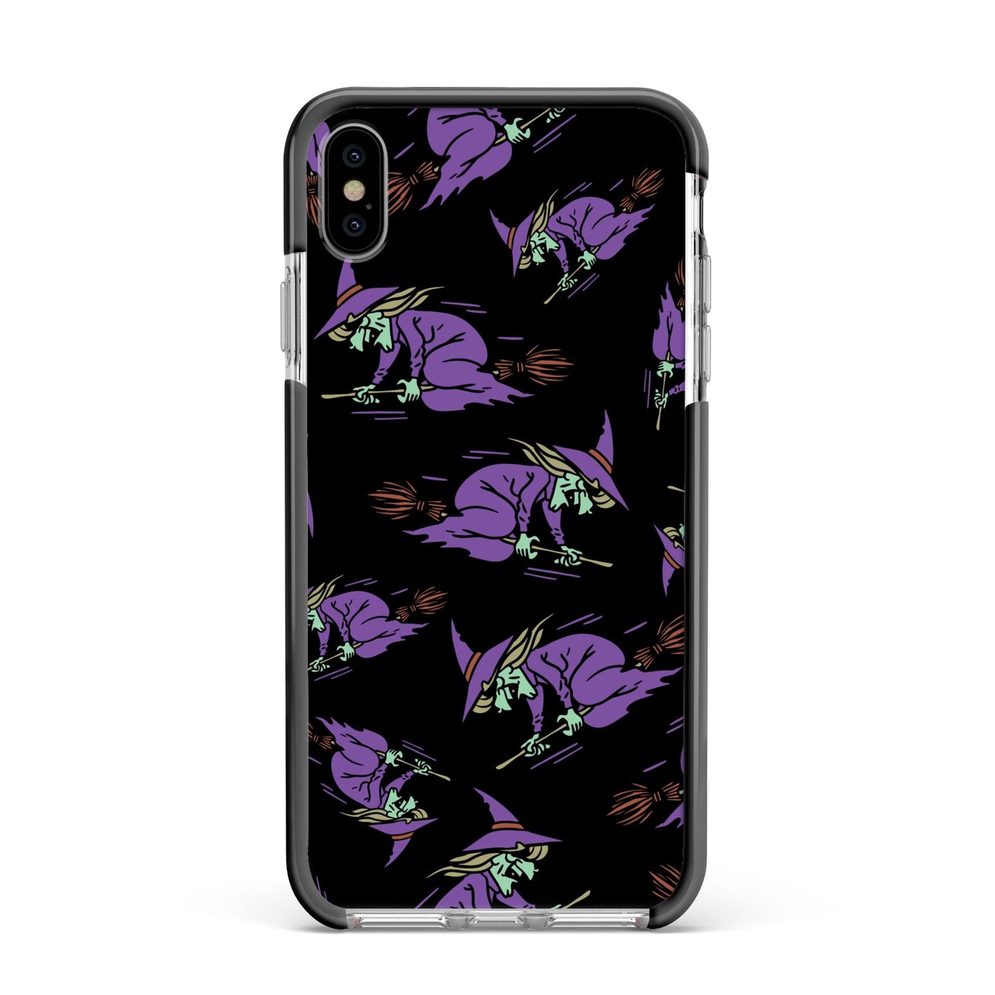 Flying Witches Apple iPhone Xs Max Impact Case Black Edge on Silver Phone