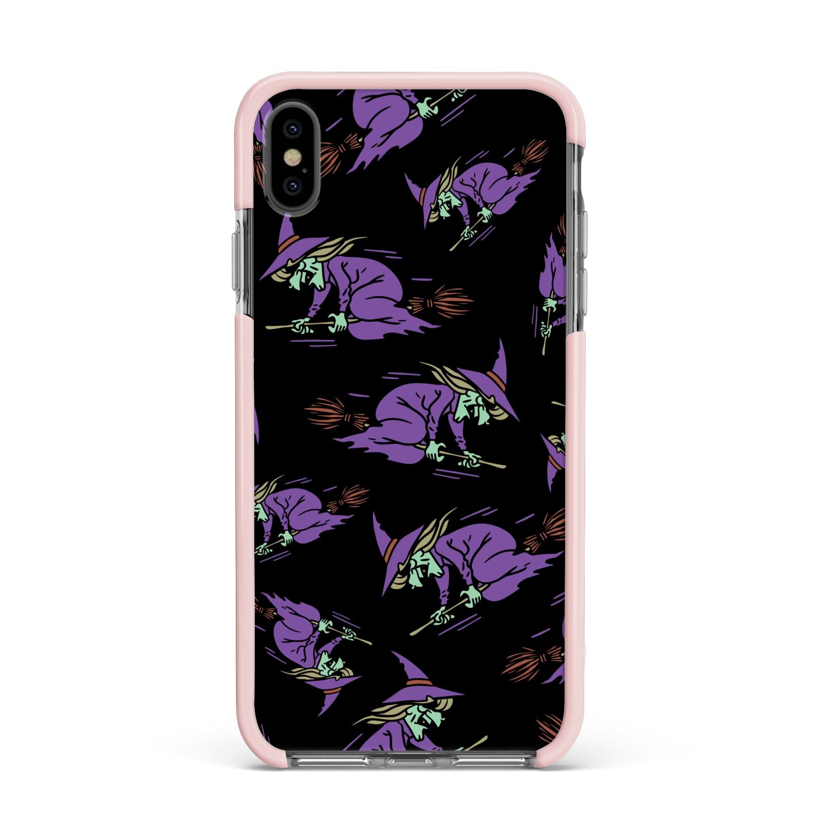 Flying Witches Apple iPhone Xs Max Impact Case Pink Edge on Black Phone