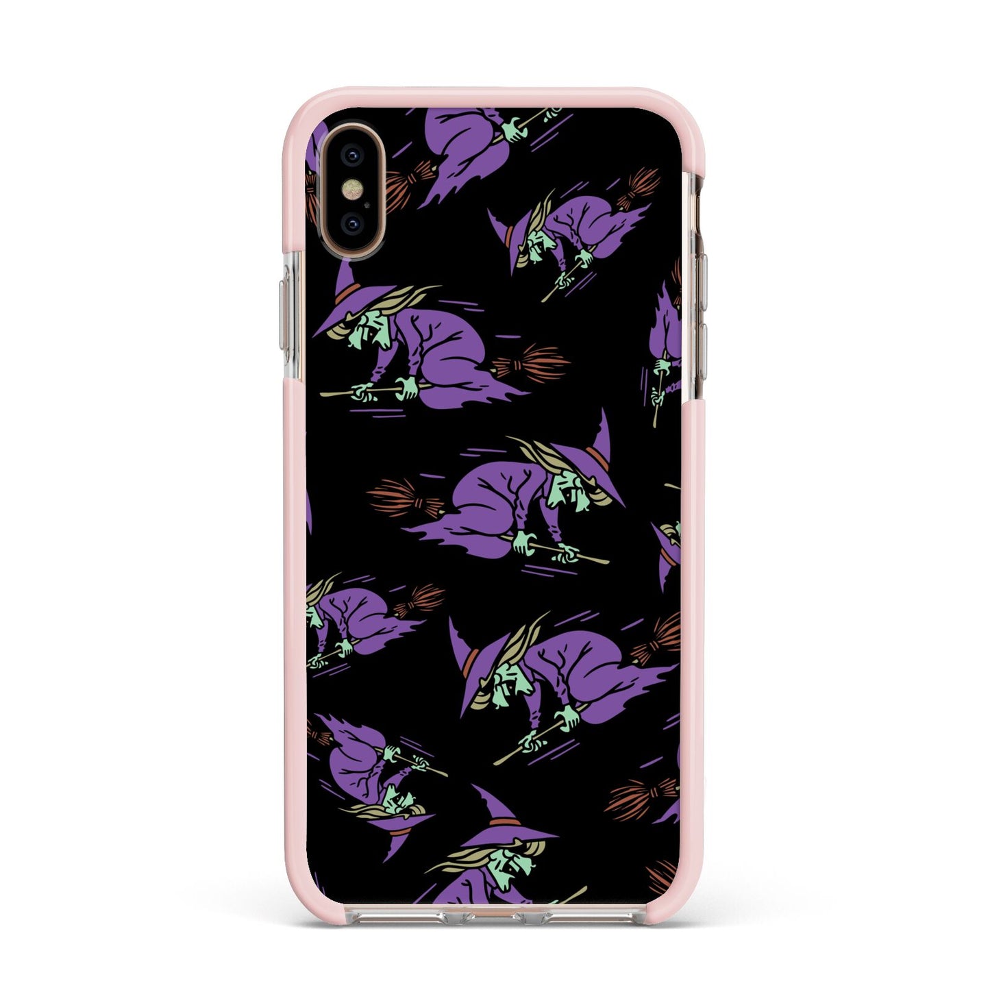 Flying Witches Apple iPhone Xs Max Impact Case Pink Edge on Gold Phone