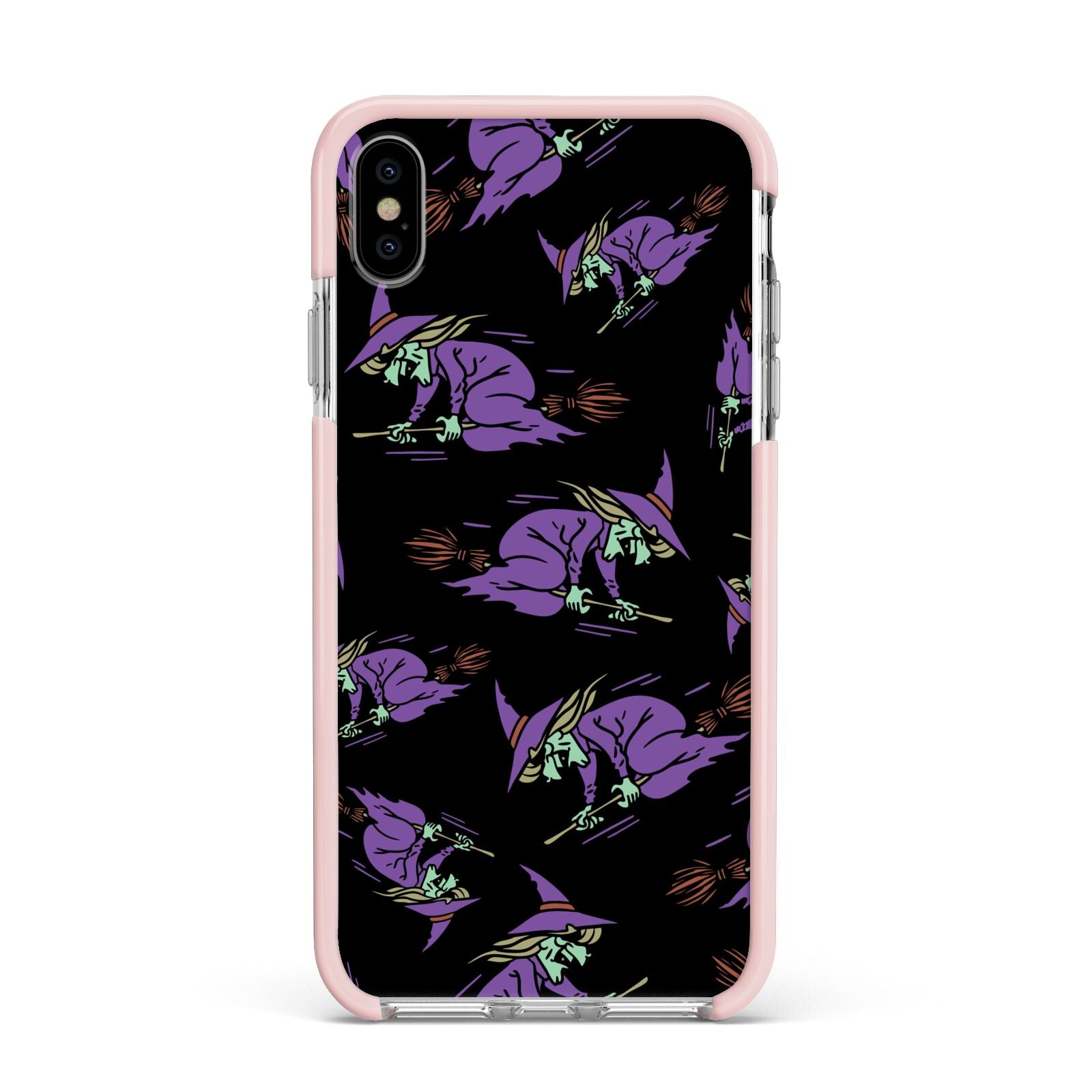 Flying Witches Apple iPhone Xs Max Impact Case Pink Edge on Silver Phone