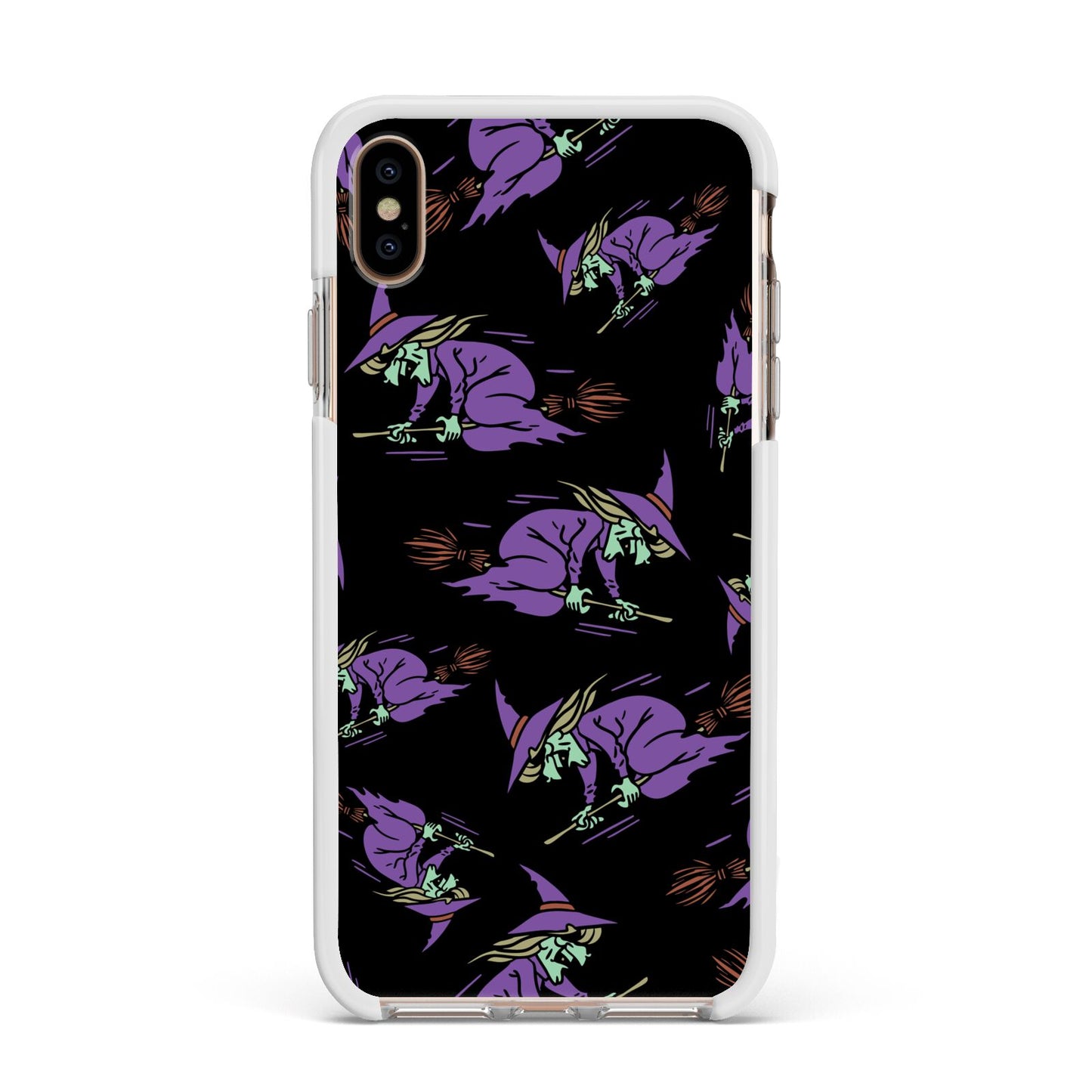 Flying Witches Apple iPhone Xs Max Impact Case White Edge on Gold Phone