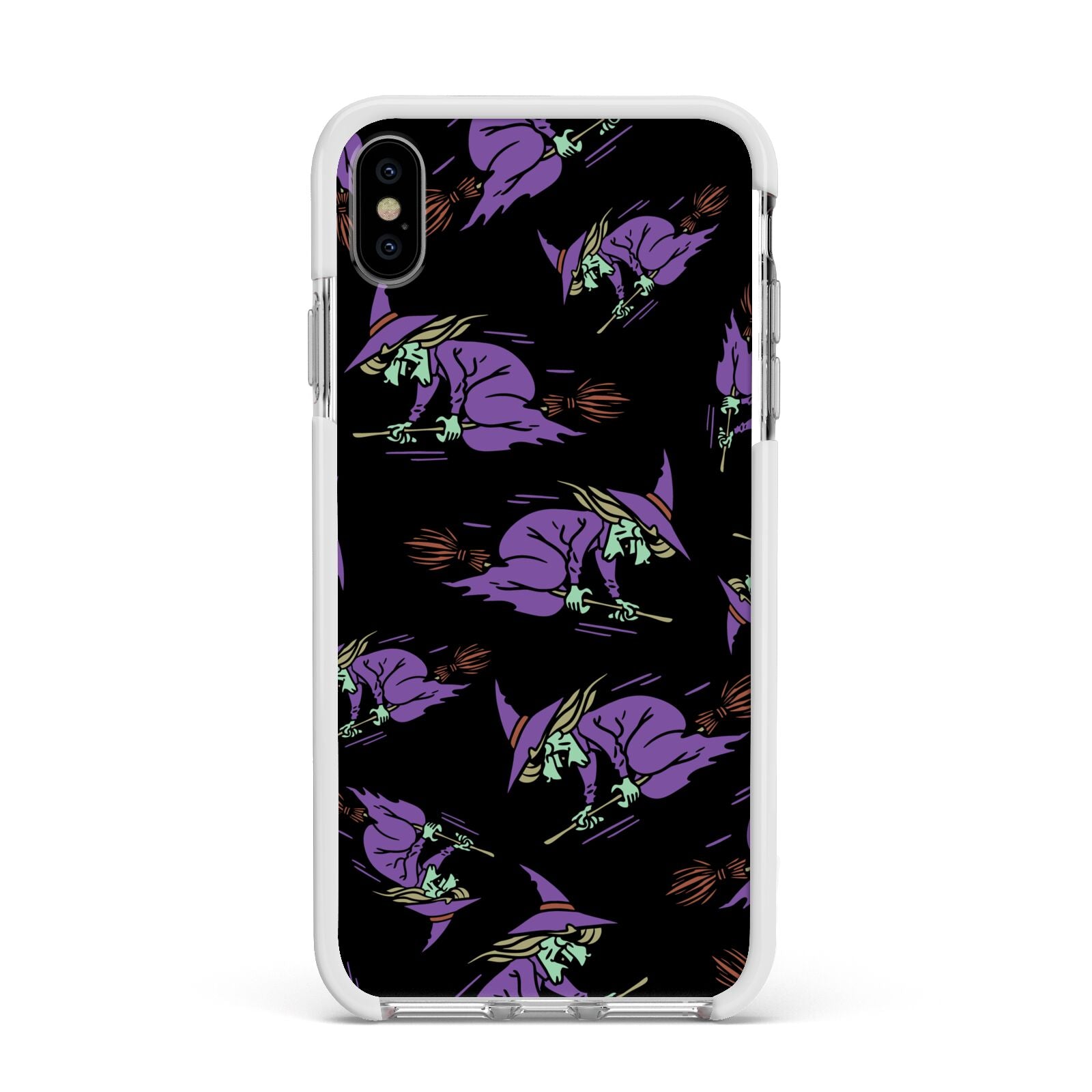 Flying Witches Apple iPhone Xs Max Impact Case White Edge on Silver Phone