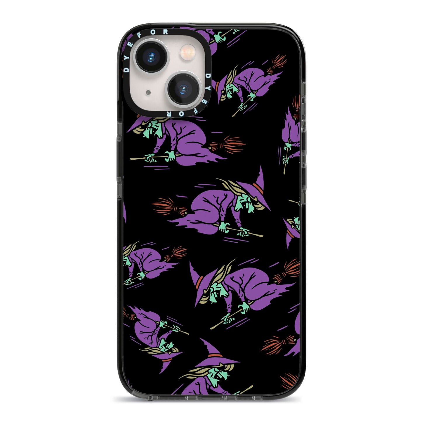 Flying Witches iPhone 13 Black Impact Case on Silver phone
