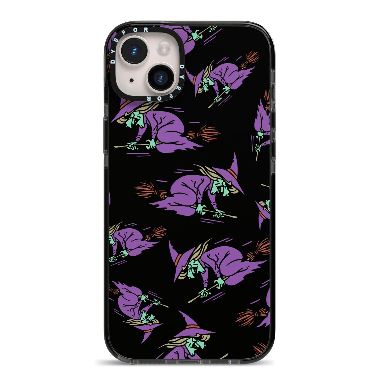 Flying Witches iPhone 14 Plus Black Impact Case on Silver phone