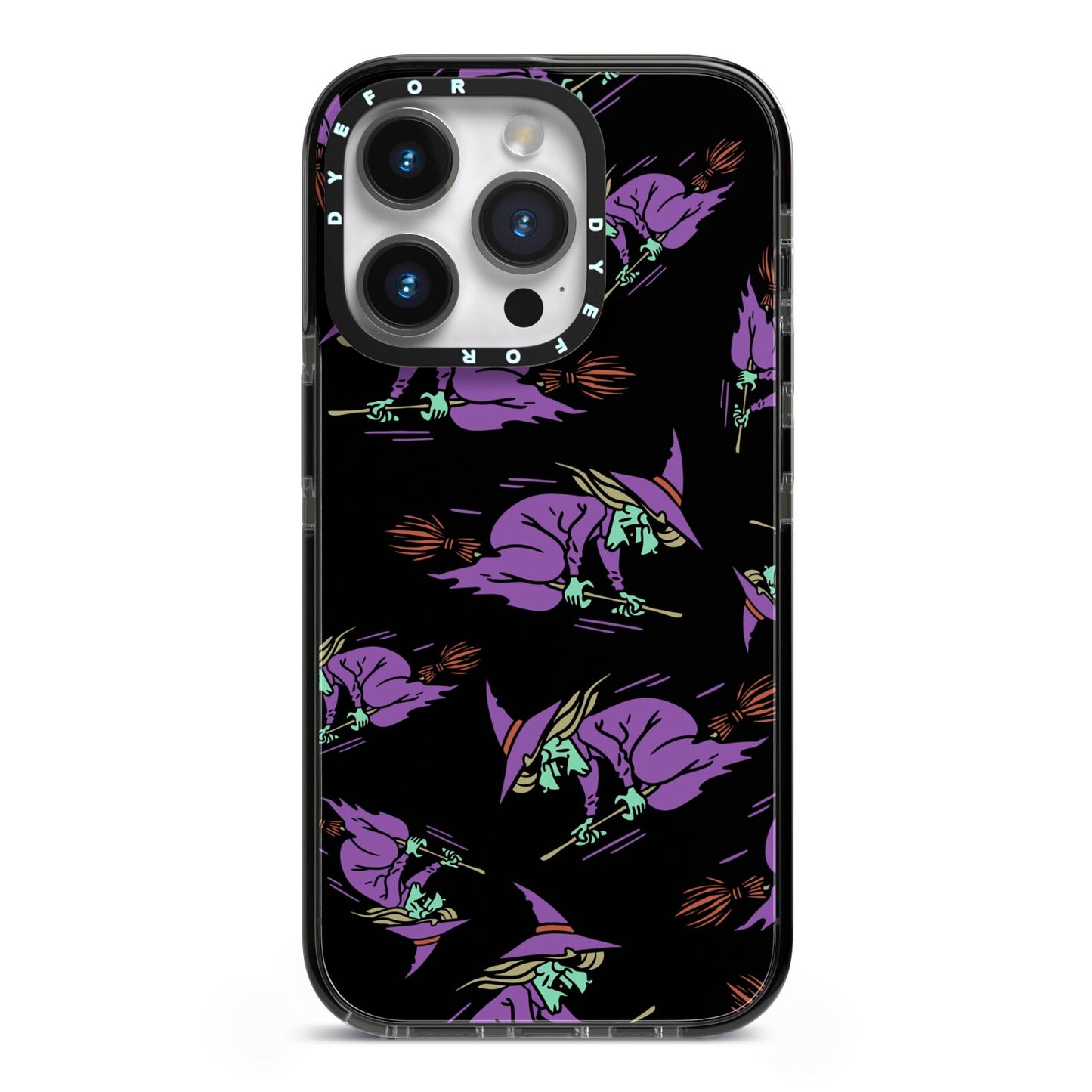 Flying Witches iPhone 14 Pro Black Impact Case on Silver phone