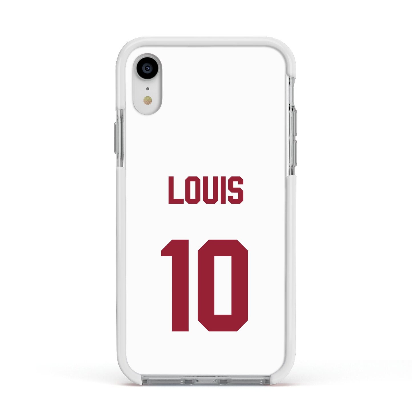Football Shirt Custom Apple iPhone XR Impact Case White Edge on Silver Phone