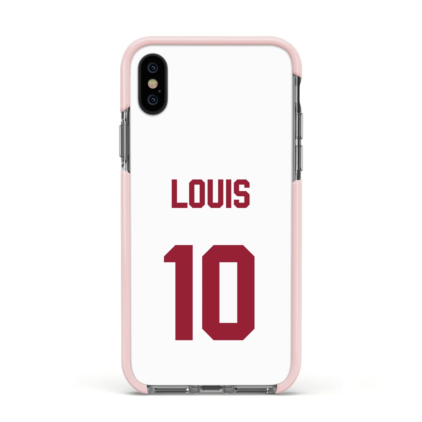 Football Shirt Custom Apple iPhone Xs Impact Case Pink Edge on Black Phone