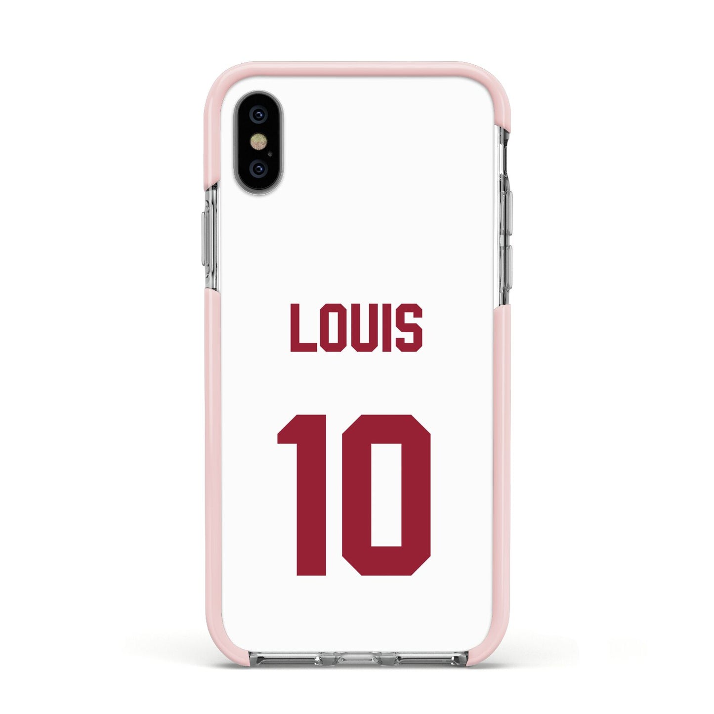 Football Shirt Custom Apple iPhone Xs Impact Case Pink Edge on Silver Phone