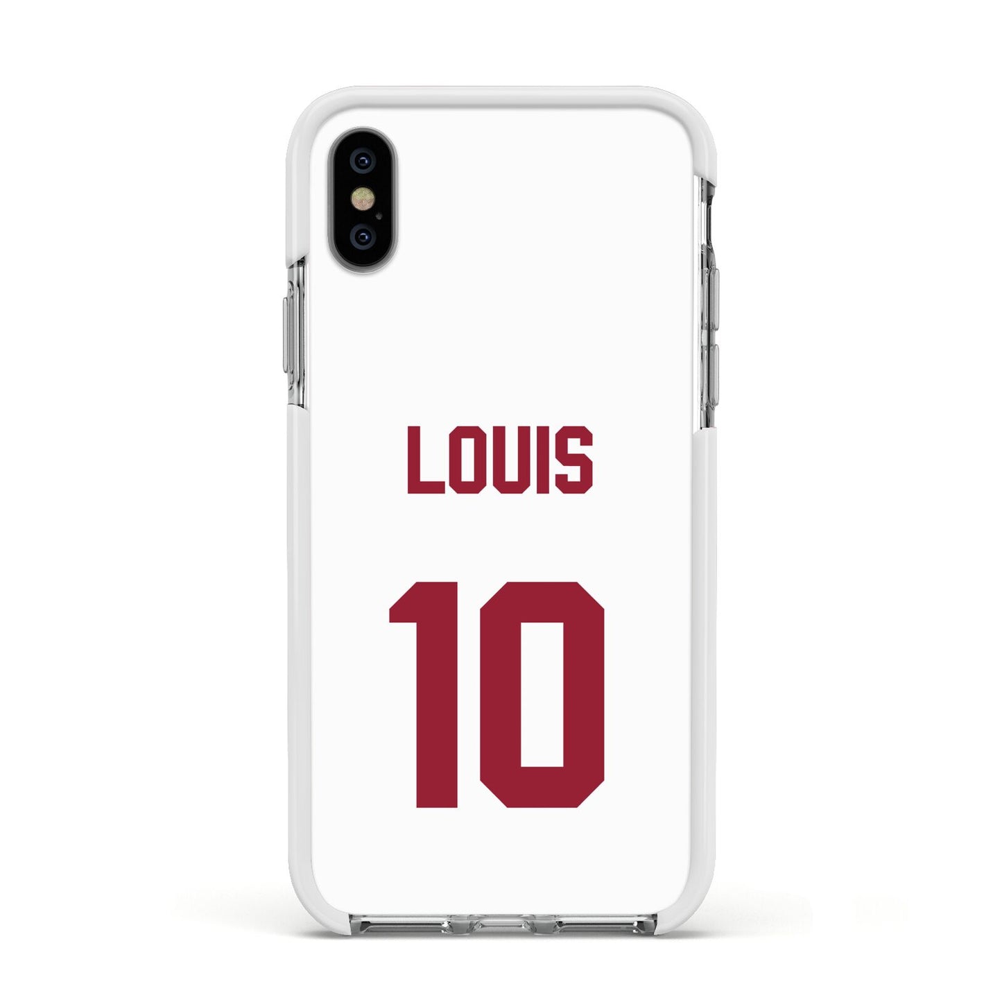 Football Shirt Custom Apple iPhone Xs Impact Case White Edge on Silver Phone