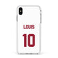 Football Shirt Custom Apple iPhone Xs Max Impact Case White Edge on Silver Phone