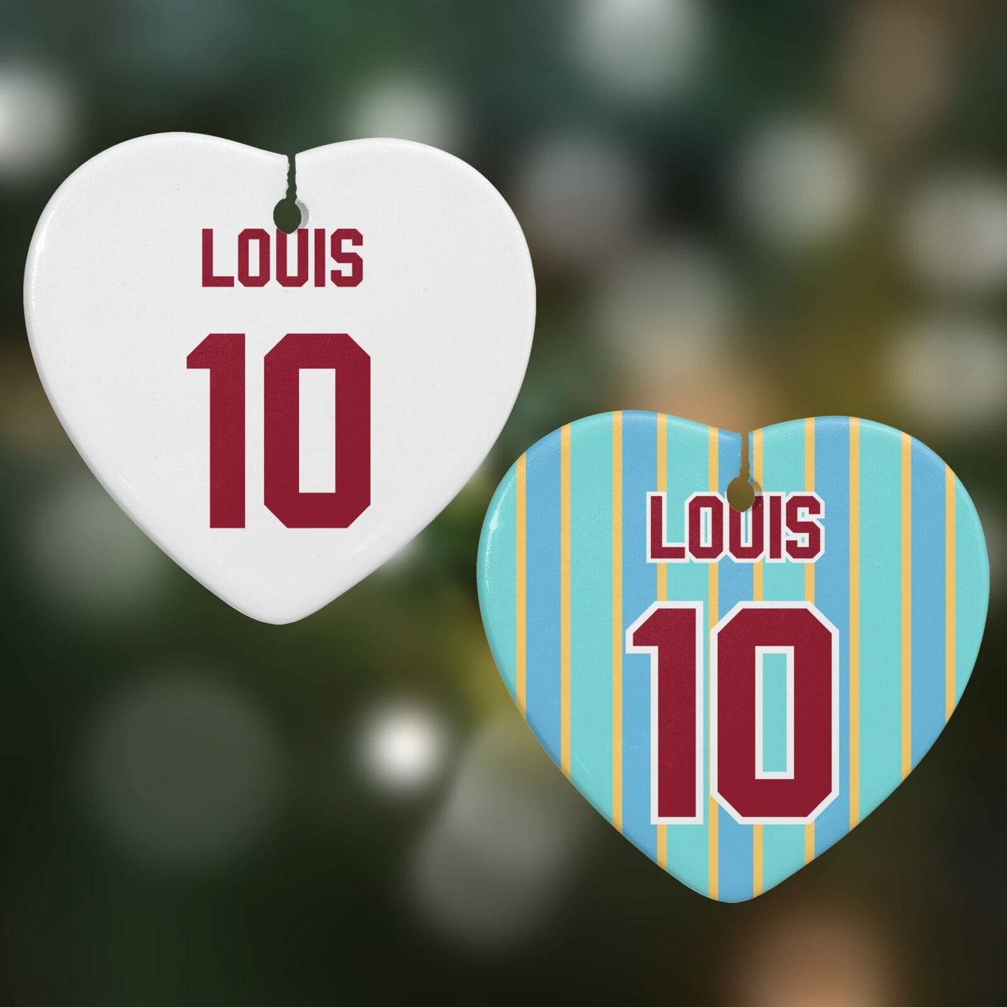 Football Shirt Custom Heart Decoration on Christmas Background