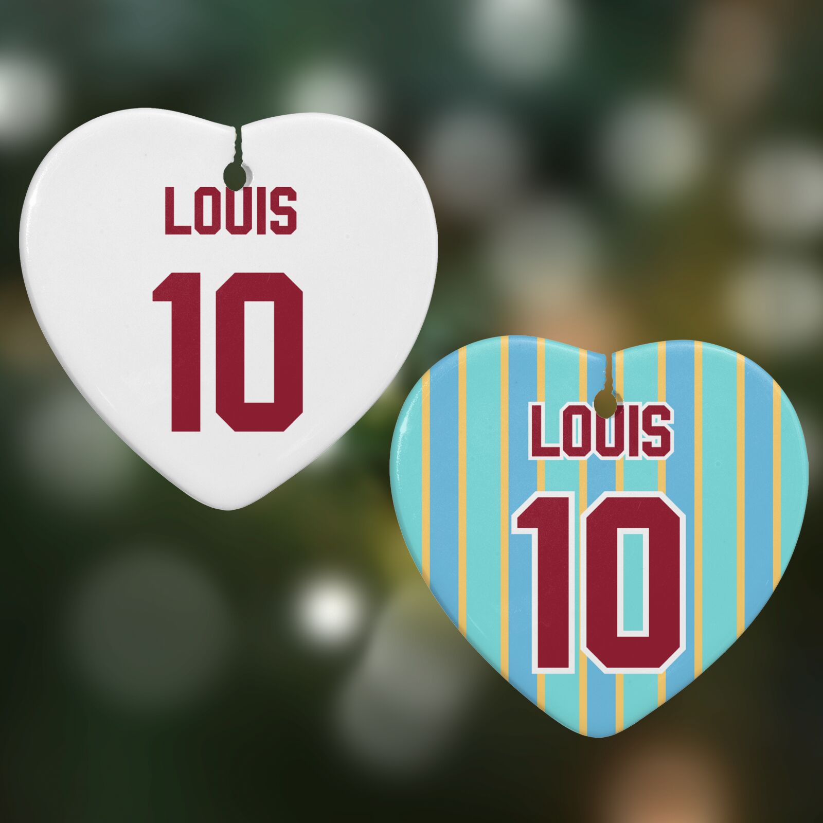 Football Shirt Custom Heart Decoration on Christmas Background
