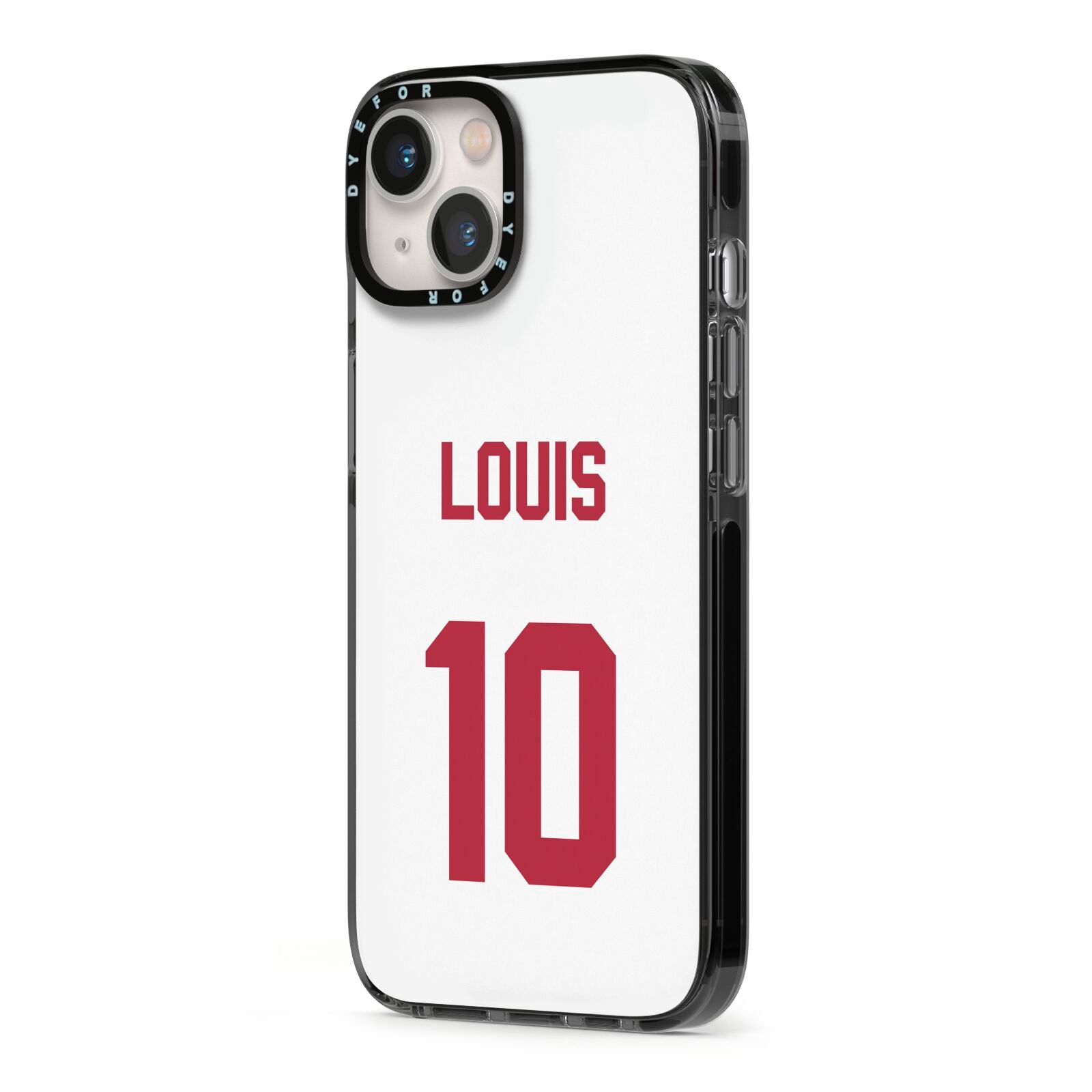 Football Shirt Custom iPhone 13 Black Impact Case Side Angle on Silver phone