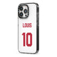 Football Shirt Custom iPhone 13 Pro Black Impact Case Side Angle on Silver phone