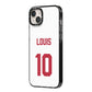 Football Shirt Custom iPhone 14 Plus Black Impact Case Side Angle on Silver phone