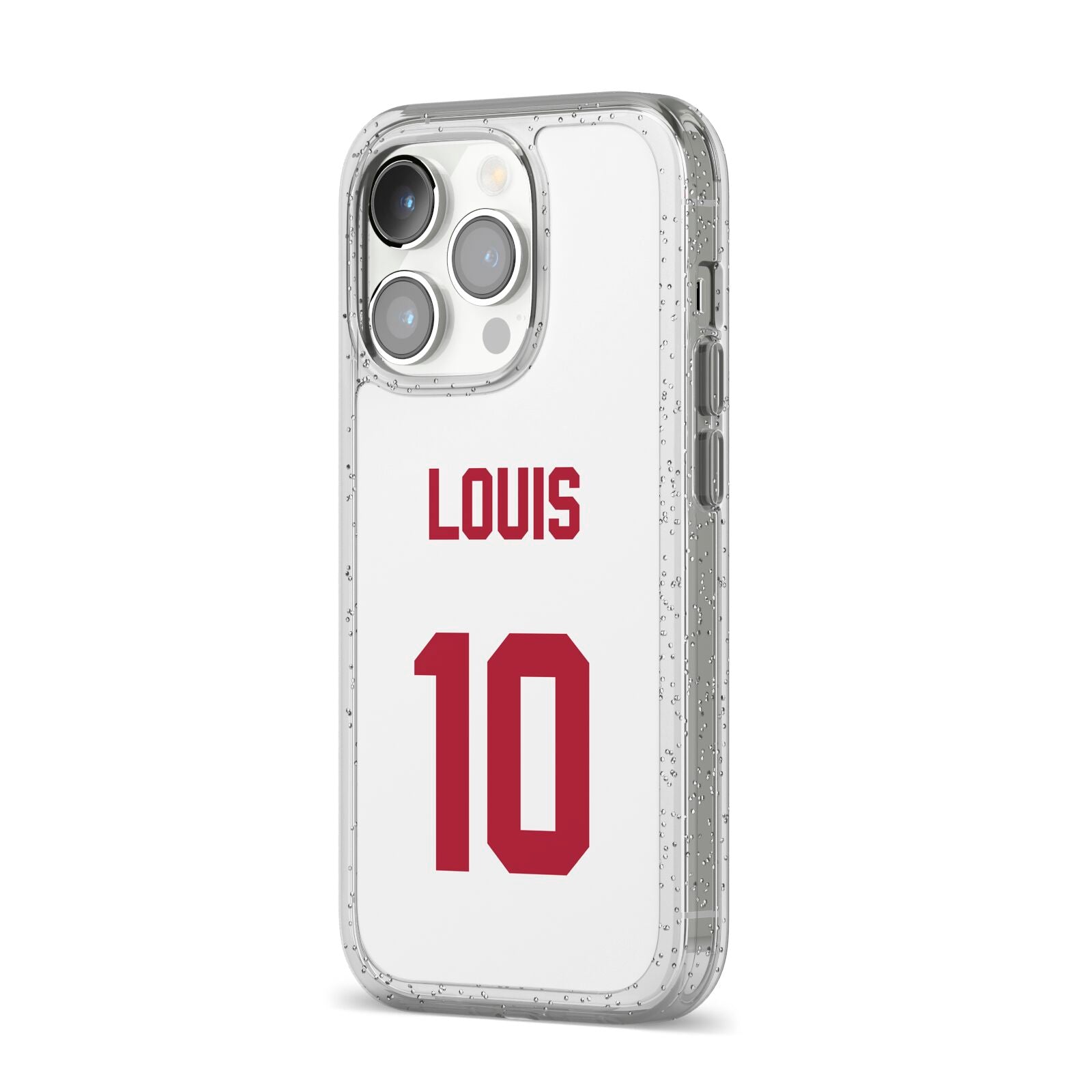 Football Shirt Custom iPhone 14 Pro Glitter Tough Case Silver Angled Image