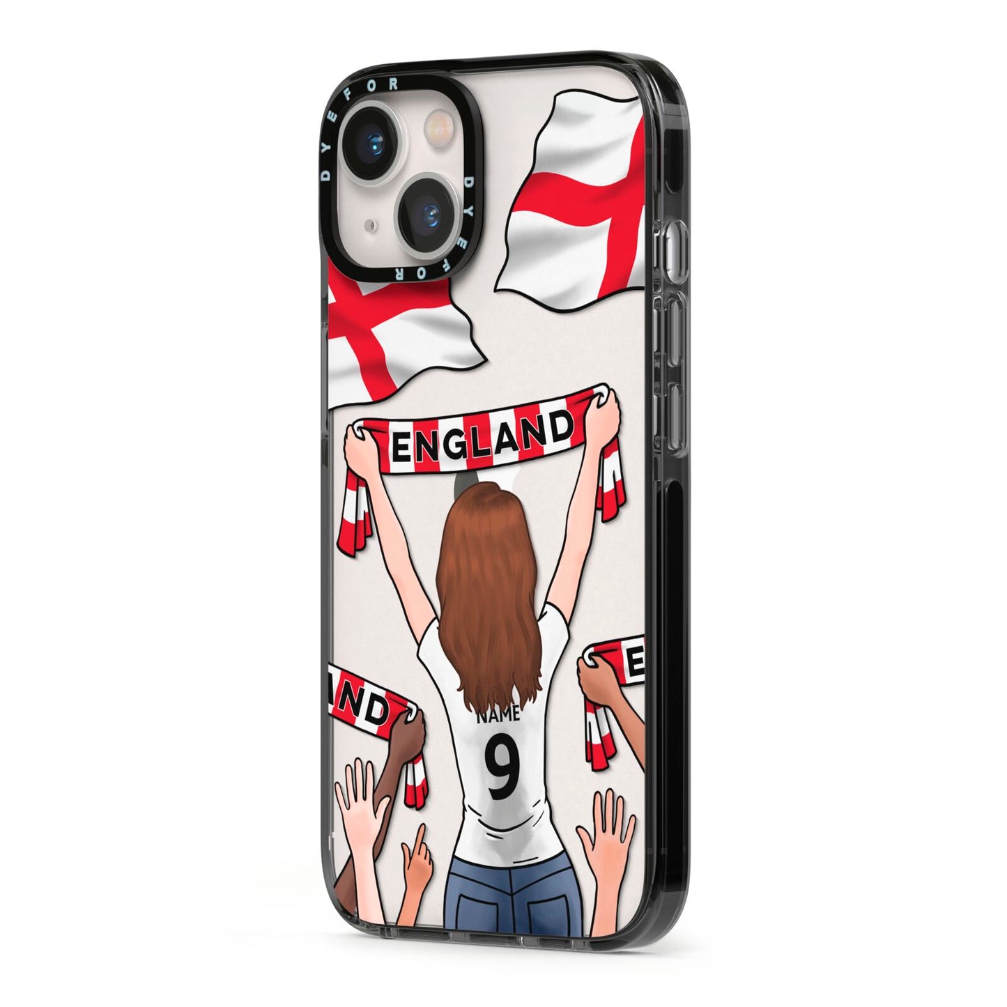 Football Supporter Personalised iPhone 13 Black Impact Case Side Angle on Silver phone