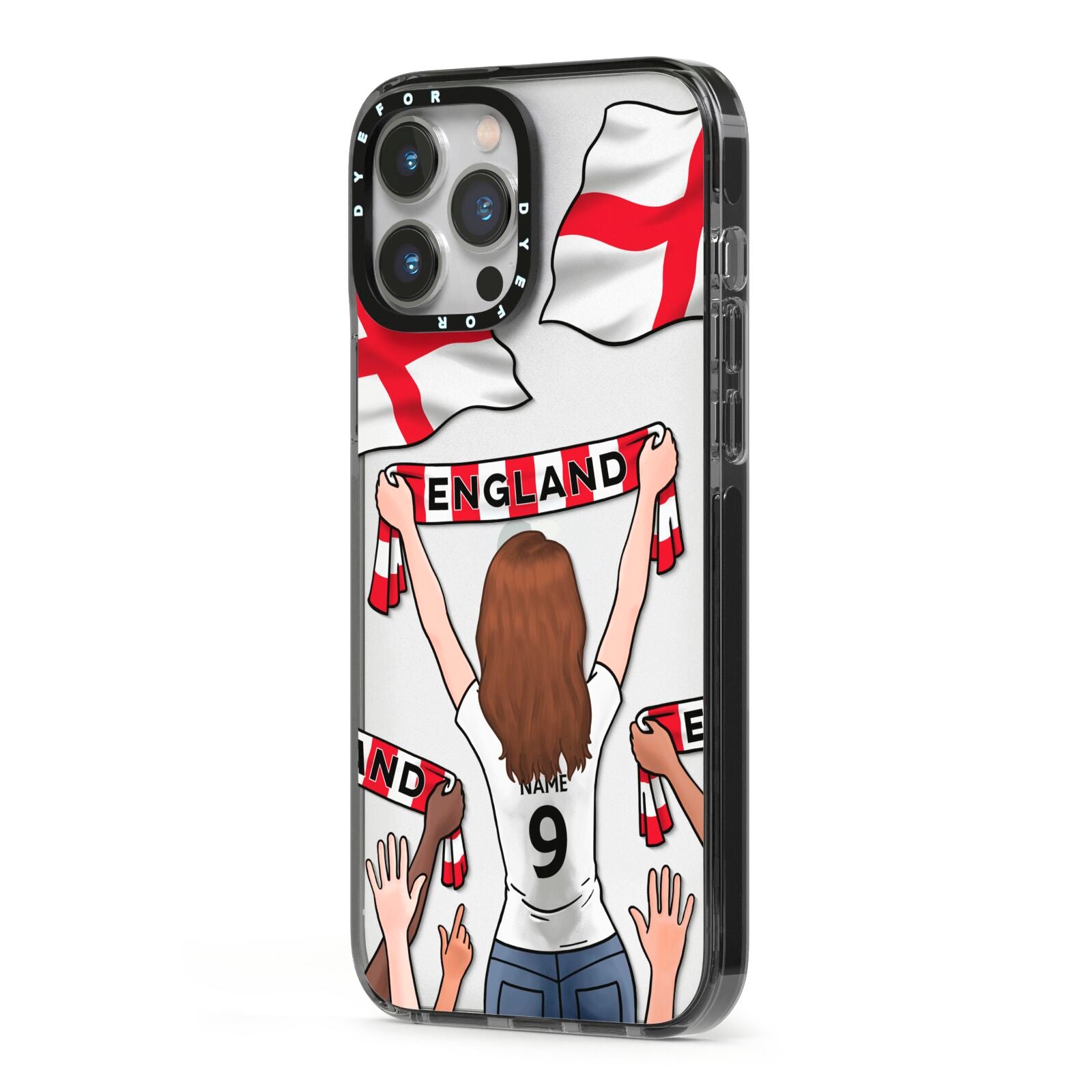 Football Supporter Personalised iPhone 13 Pro Max Black Impact Case Side Angle on Silver phone