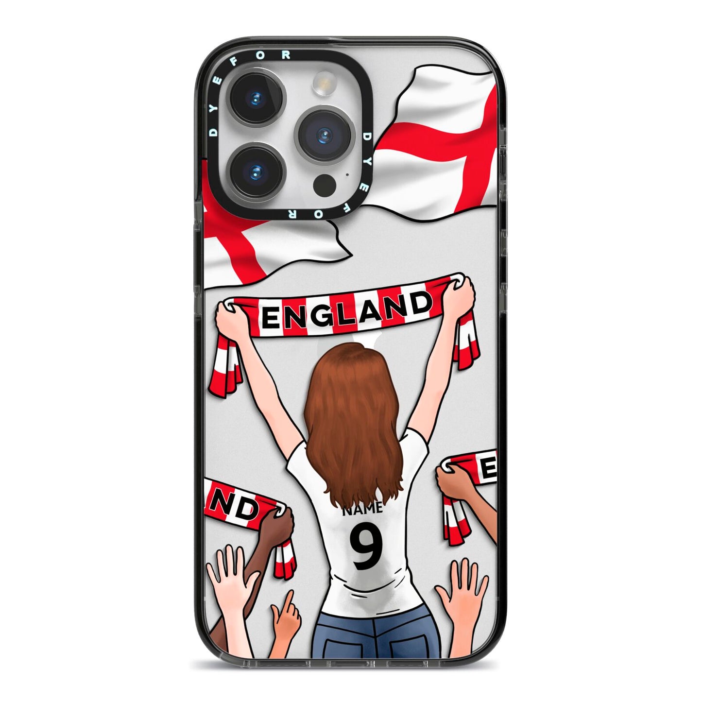 Football Supporter Personalised iPhone 14 Pro Max Black Impact Case on Silver phone