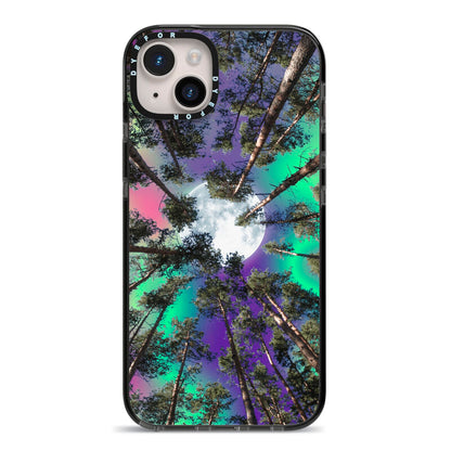 Forest Moon iPhone 14 Plus Black Impact Case on Silver phone