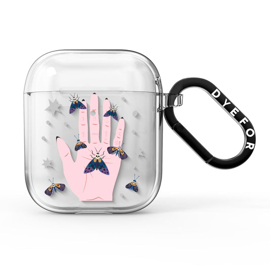 Fortune Teller Hands and Skull Moths AirPods Clear Case