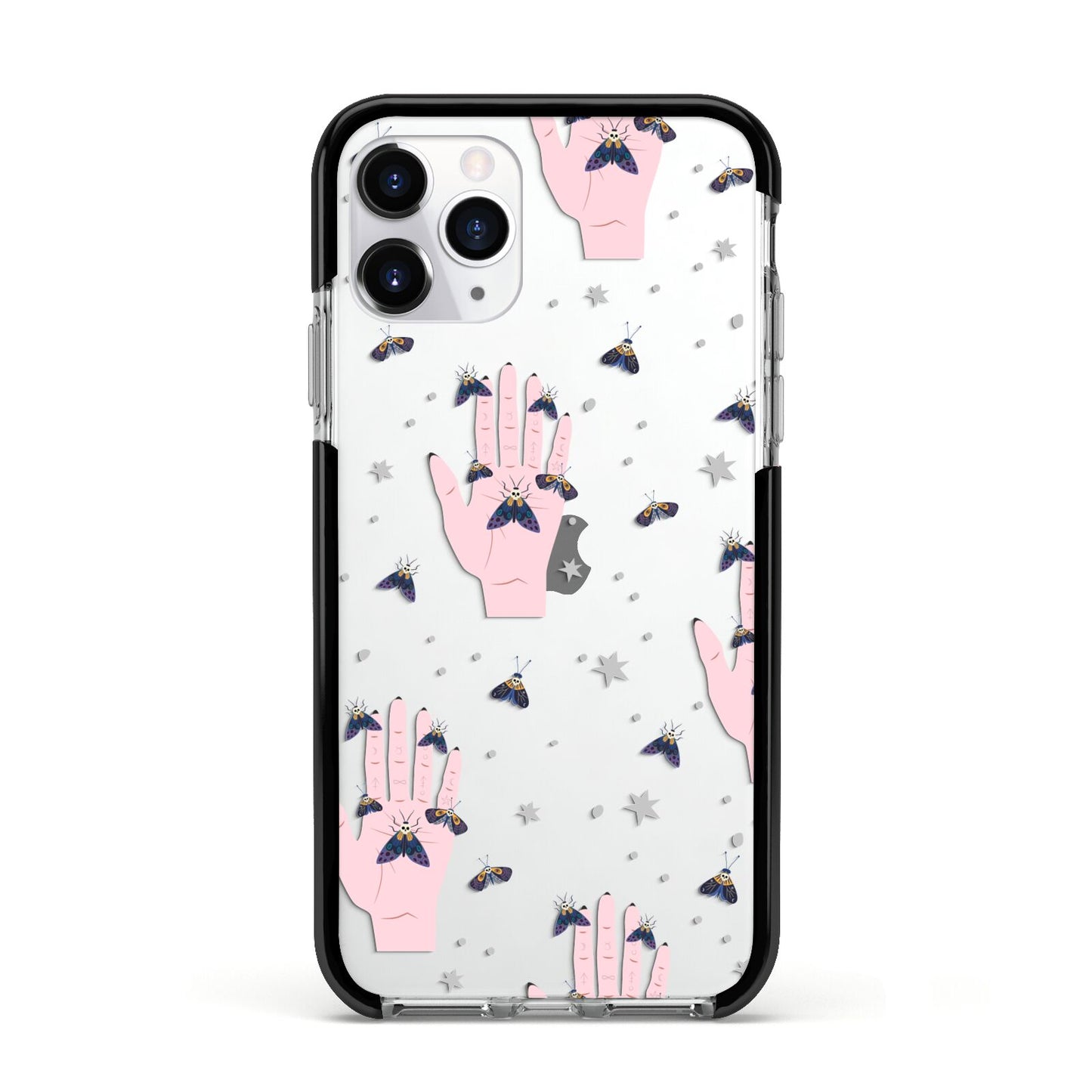 Fortune Teller Hands and Skull Moths Apple iPhone 11 Pro in Silver with Black Impact Case