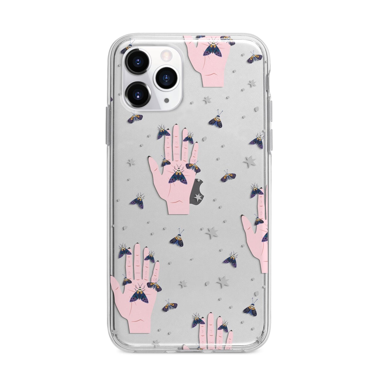 Fortune Teller Hands and Skull Moths Apple iPhone 11 Pro in Silver with Bumper Case