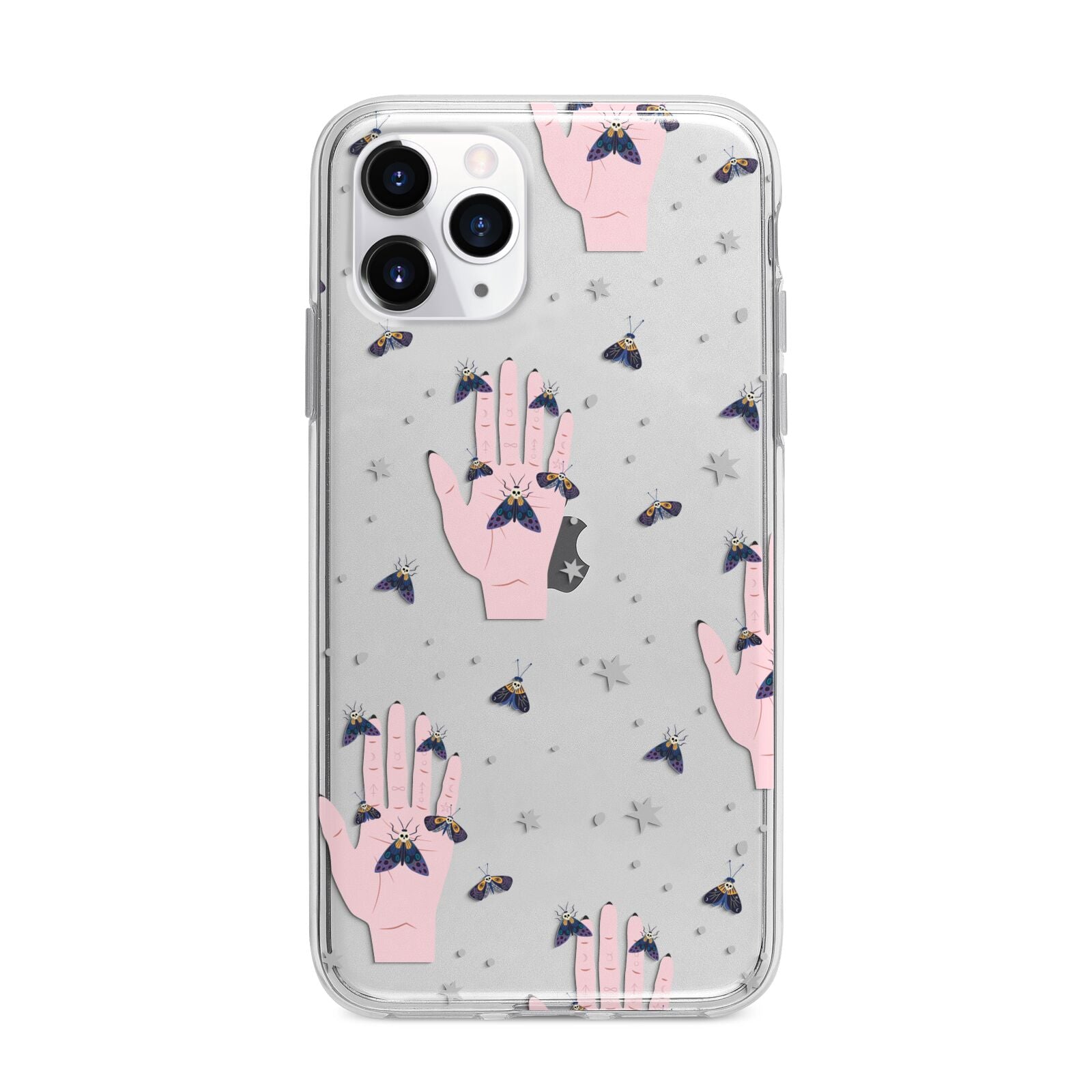 Fortune Teller Hands and Skull Moths Apple iPhone 11 Pro in Silver with Bumper Case