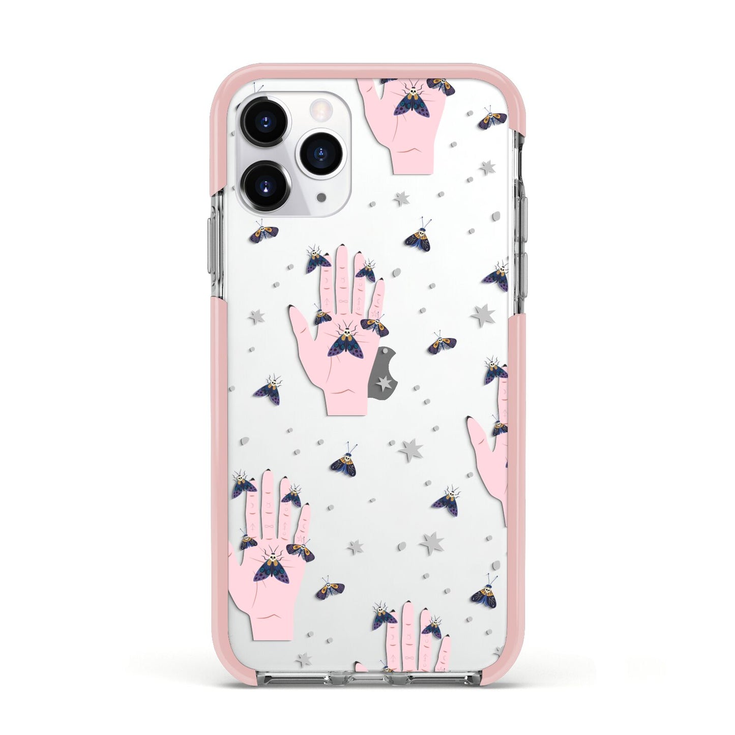 Fortune Teller Hands and Skull Moths Apple iPhone 11 Pro in Silver with Pink Impact Case