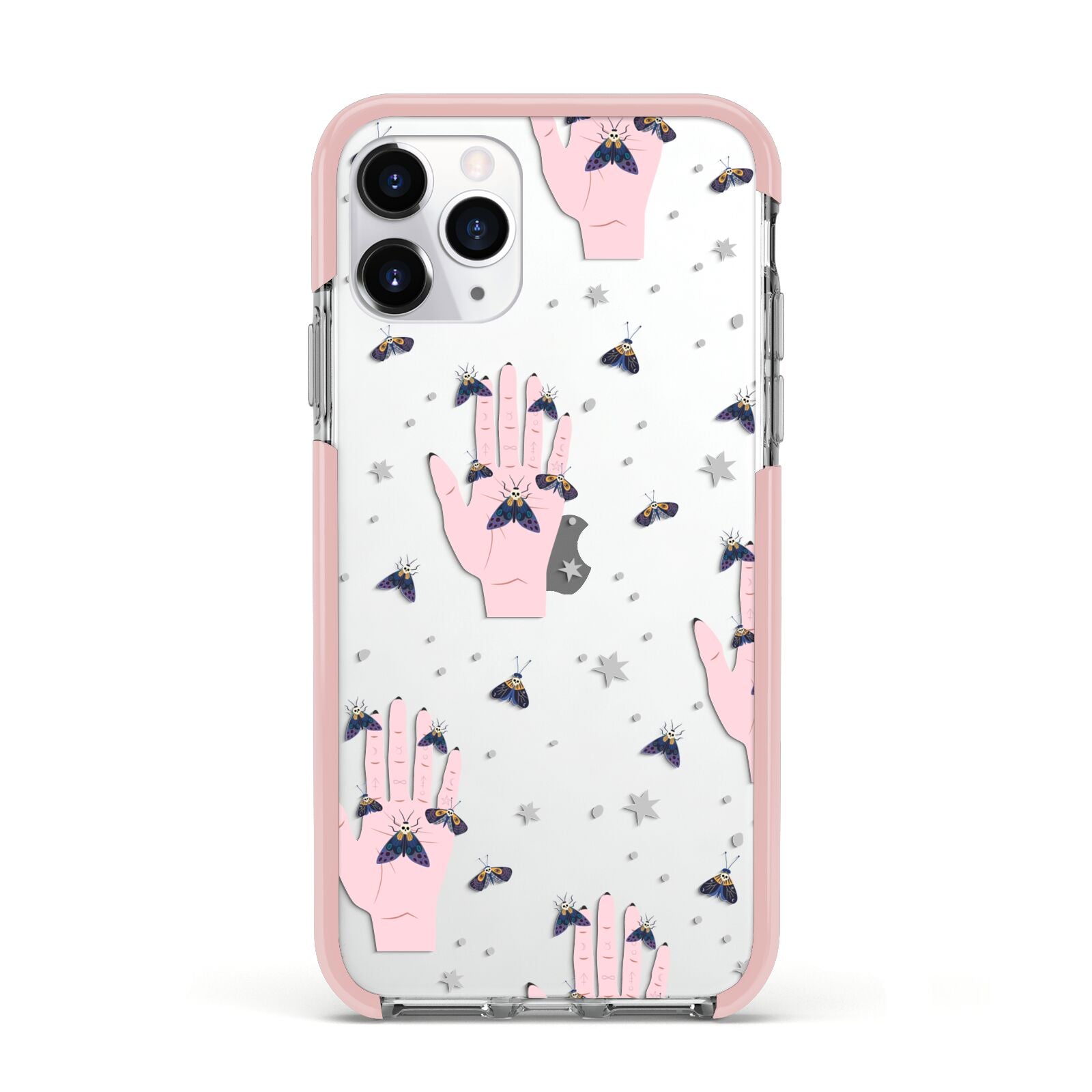 Fortune Teller Hands and Skull Moths Apple iPhone 11 Pro in Silver with Pink Impact Case