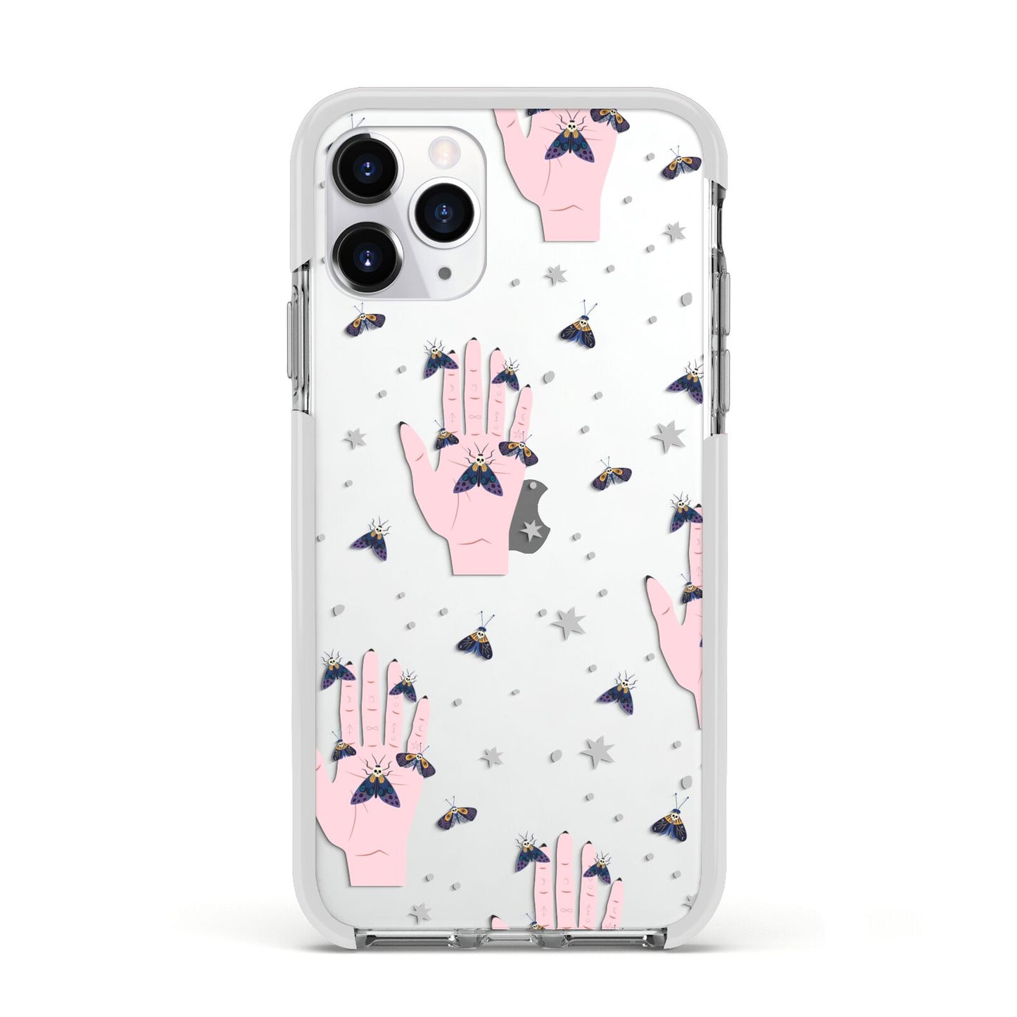 Fortune Teller Hands and Skull Moths Apple iPhone 11 Pro in Silver with White Impact Case