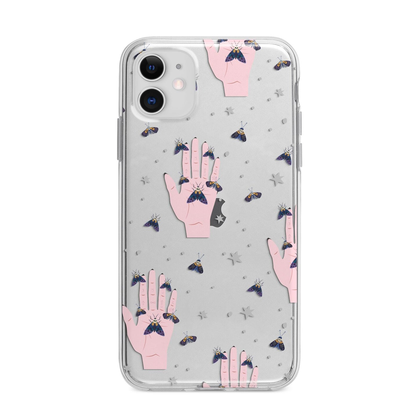 Fortune Teller Hands and Skull Moths Apple iPhone 11 in White with Bumper Case