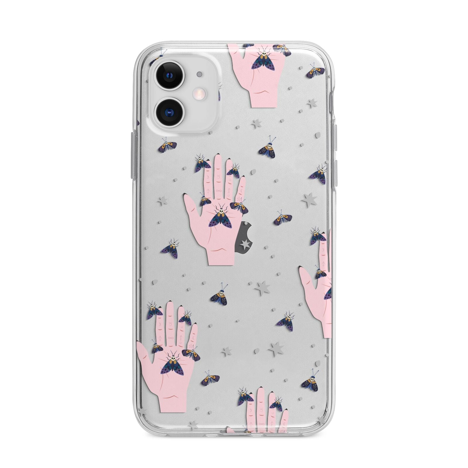 Fortune Teller Hands and Skull Moths Apple iPhone 11 in White with Bumper Case