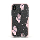 Fortune Teller Hands and Skull Moths Apple iPhone Xs Impact Case Pink Edge on Black Phone