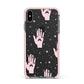 Fortune Teller Hands and Skull Moths Apple iPhone Xs Max Impact Case Pink Edge on Black Phone