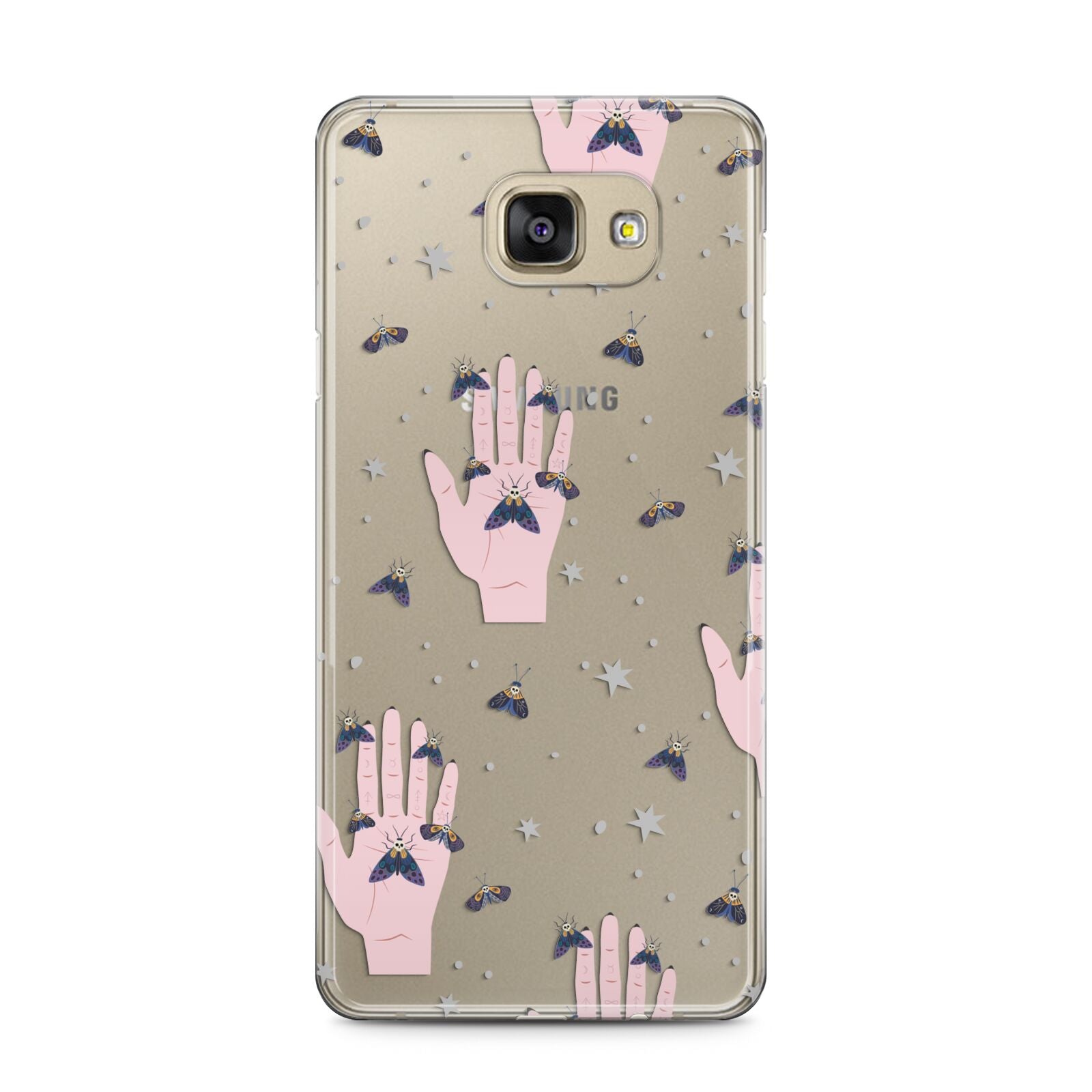 Fortune Teller Hands and Skull Moths Samsung Galaxy A5 2016 Case on gold phone