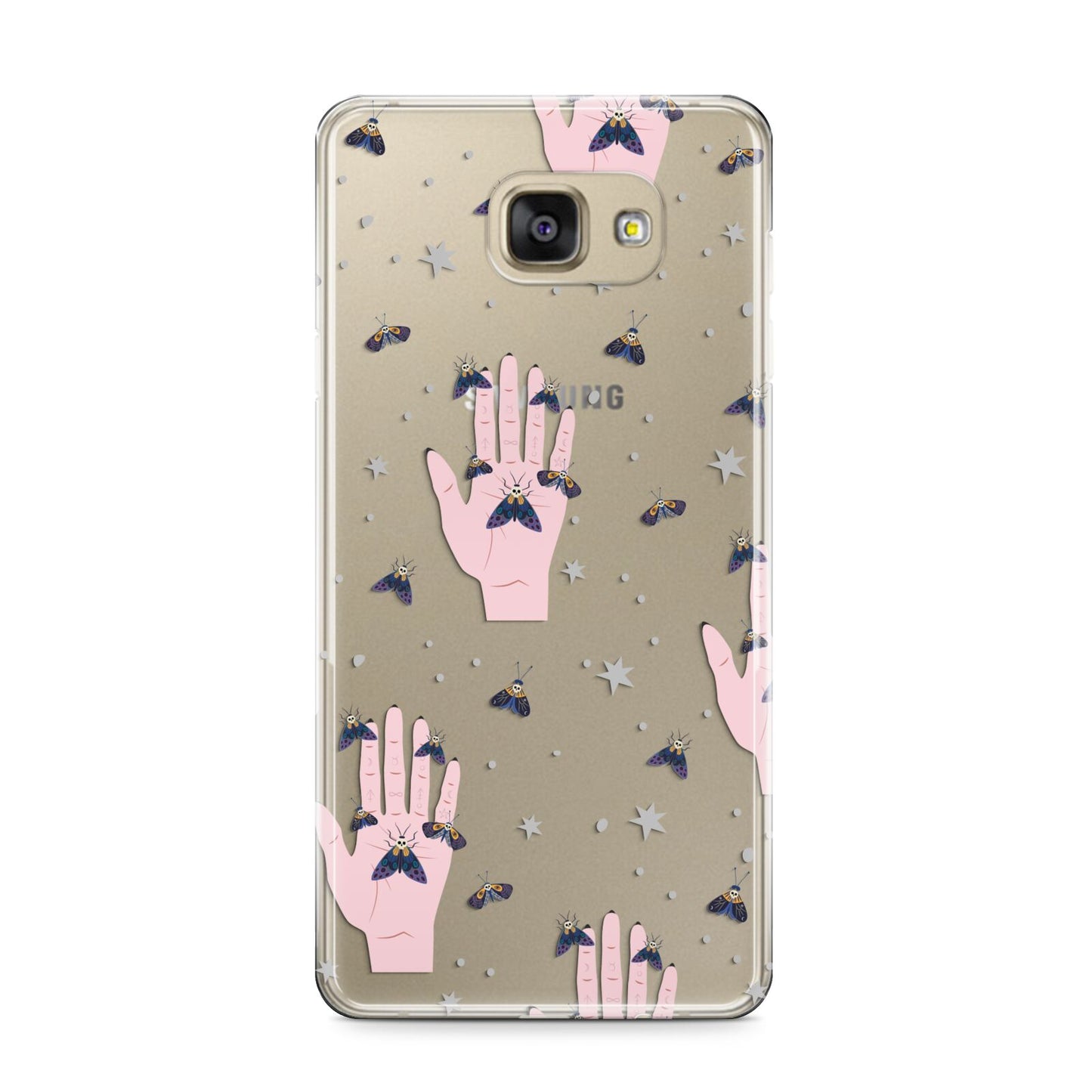 Fortune Teller Hands and Skull Moths Samsung Galaxy A9 2016 Case on gold phone