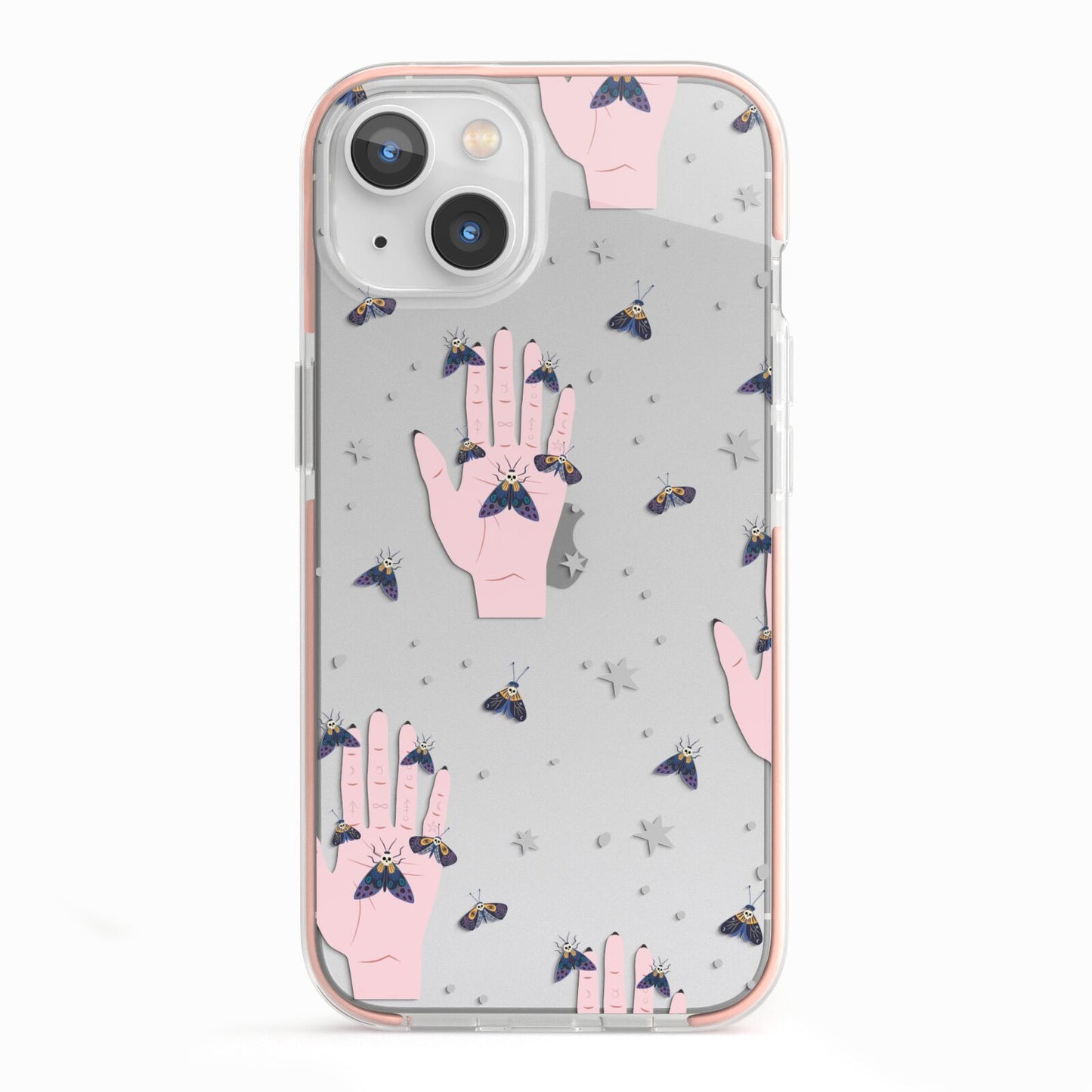 Fortune Teller Hands and Skull Moths iPhone 13 TPU Impact Case with Pink Edges