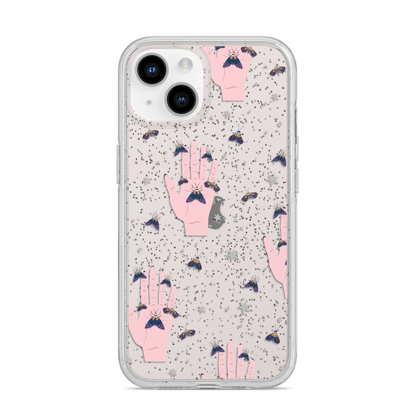 Fortune Teller Hands and Skull Moths iPhone 14 Glitter Tough Case Starlight