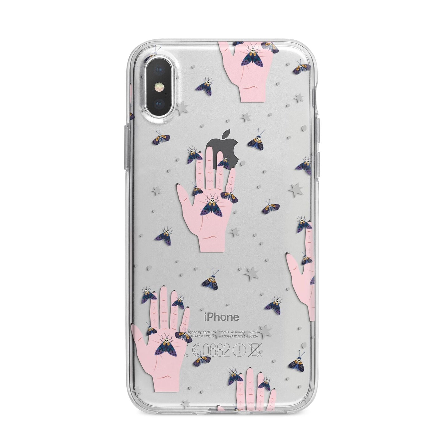 Fortune Teller Hands and Skull Moths iPhone X Bumper Case on Silver iPhone Alternative Image 1